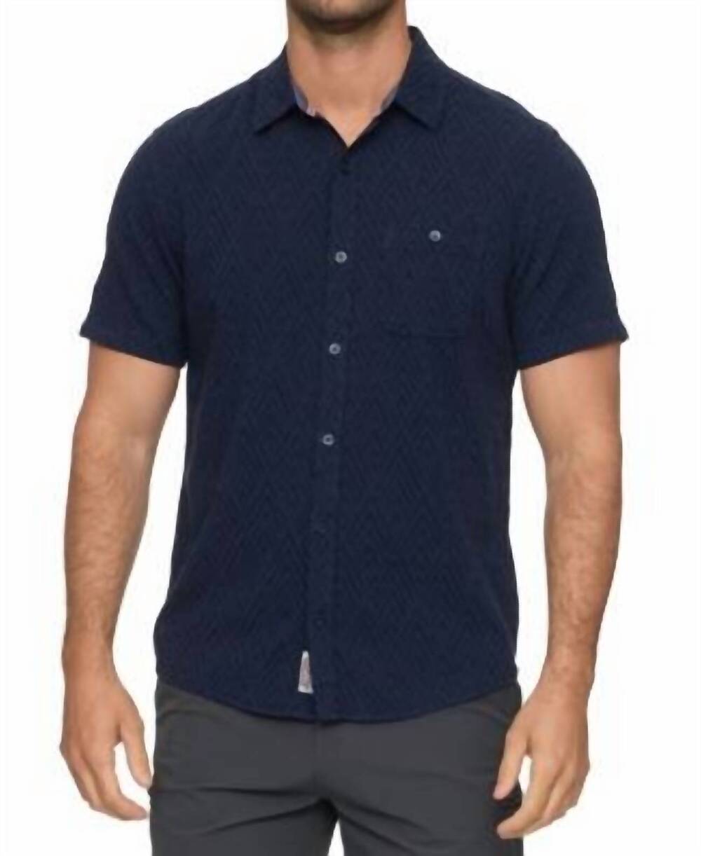 NEW FLAGS & ANTHEM men's faywood short sleeve textured shirt in navy
